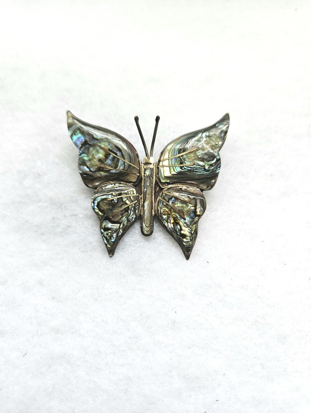 Vintage 1950's Abalone Inlay Butterfly Pin Sterling Silver Taxco Mexico
